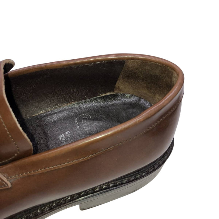 Square-toe coin loafers, made in Italy, size 43 Men's 26.5cm genuine leather brown type Vintage Second Hand