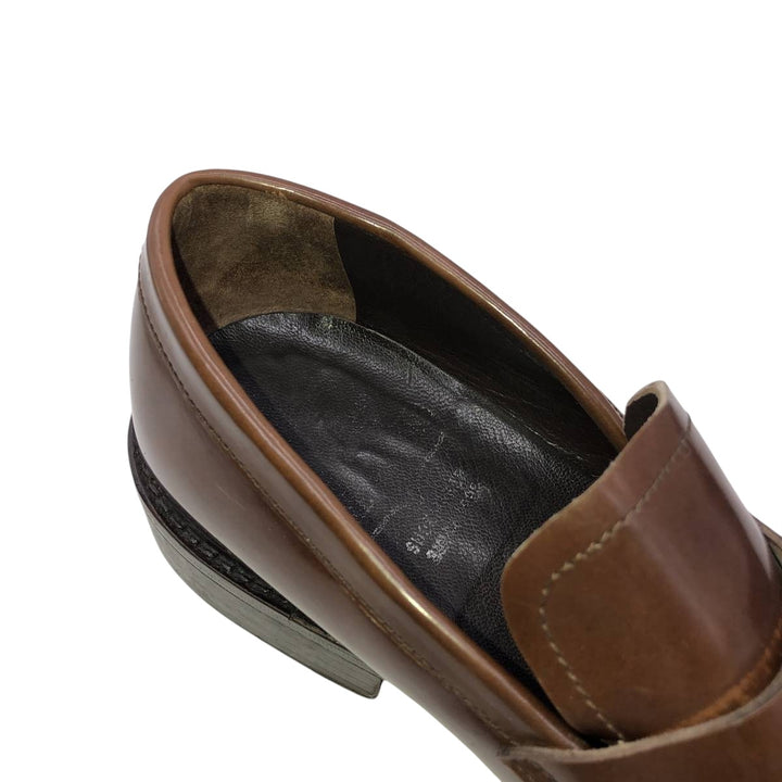 Square-toe coin loafers, made in Italy, size 43 Men's 26.5cm genuine leather brown type Vintage Second Hand