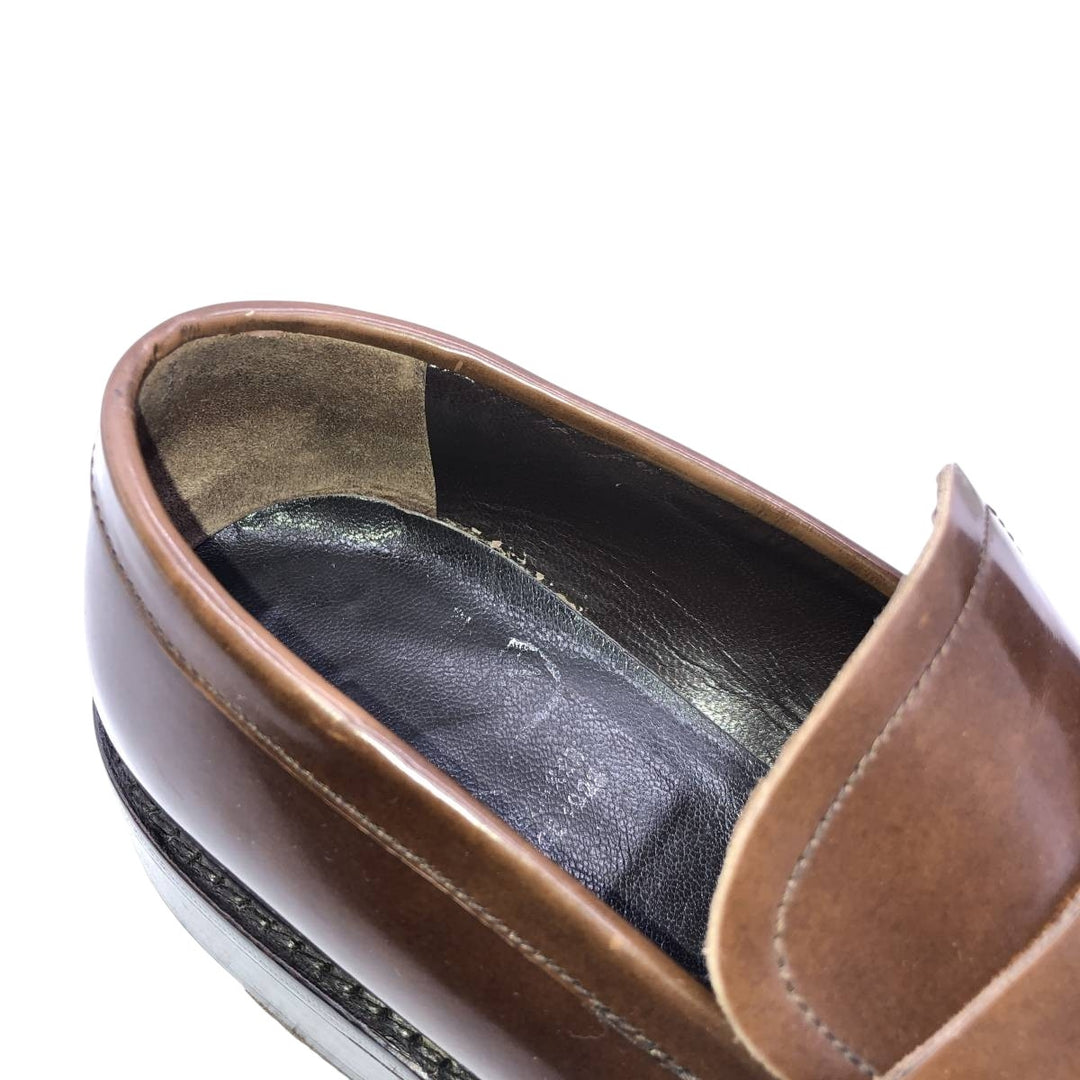 Square-toe coin loafers, made in Italy, size 43 Men's 26.5cm genuine leather brown type Vintage Second Hand