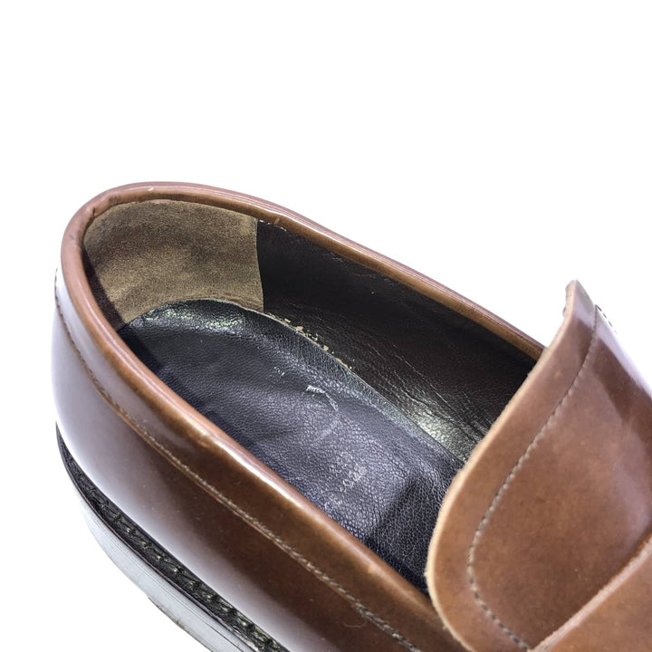 Square-toe coin loafers, made in Italy, size 43 Men's 26.5cm genuine leather brown type Vintage Second Hand