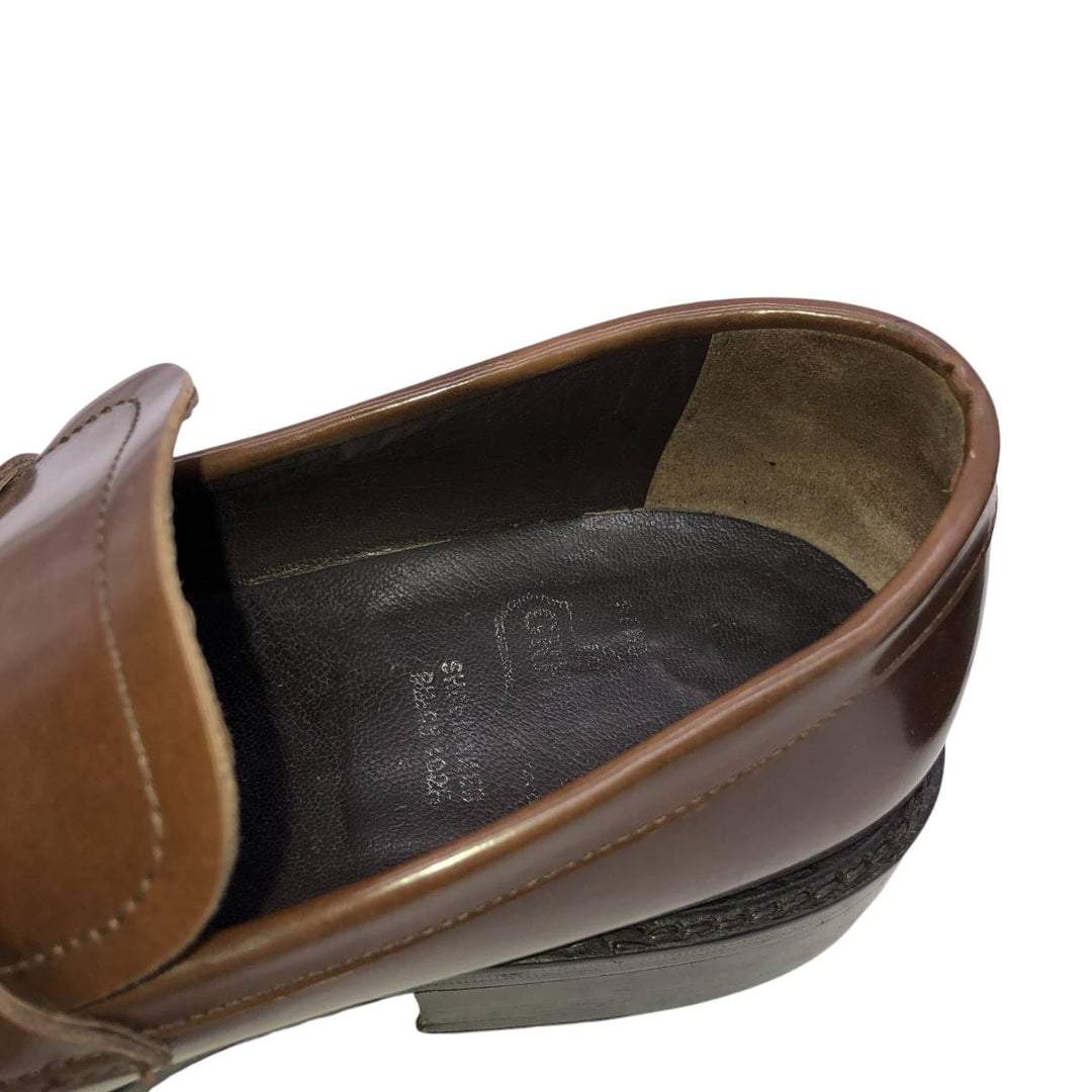 Square-toe coin loafers, made in Italy, size 43 Men's 26.5cm genuine leather brown type Vintage Second Hand