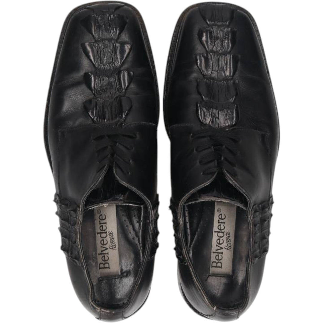 BELVEDERE FLORENCE Square Toe Leather Shoes, Made in Italy, Size 9M Men's 27.5cm genuine leather black type Vintage Second Hand