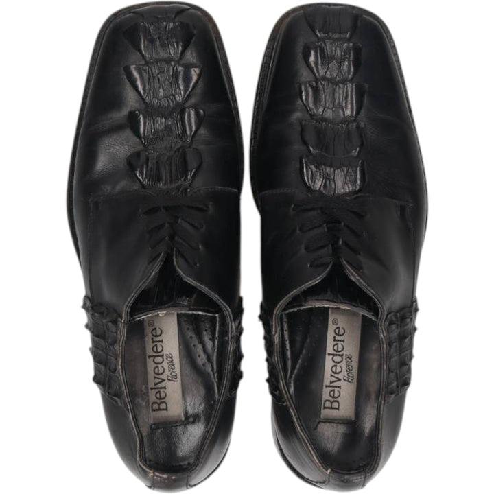BELVEDERE FLORENCE Square Toe Leather Shoes, Made in Italy, Size 9M Men's 27.5cm genuine leather black type Vintage Second Hand