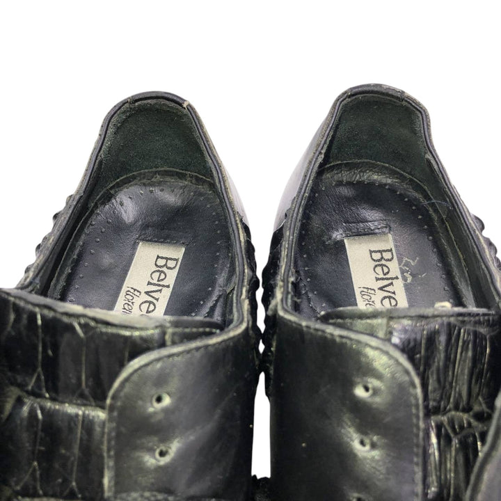 BELVEDERE FLORENCE Square Toe Leather Shoes, Made in Italy, Size 9M Men's 27.5cm genuine leather black type Vintage Second Hand