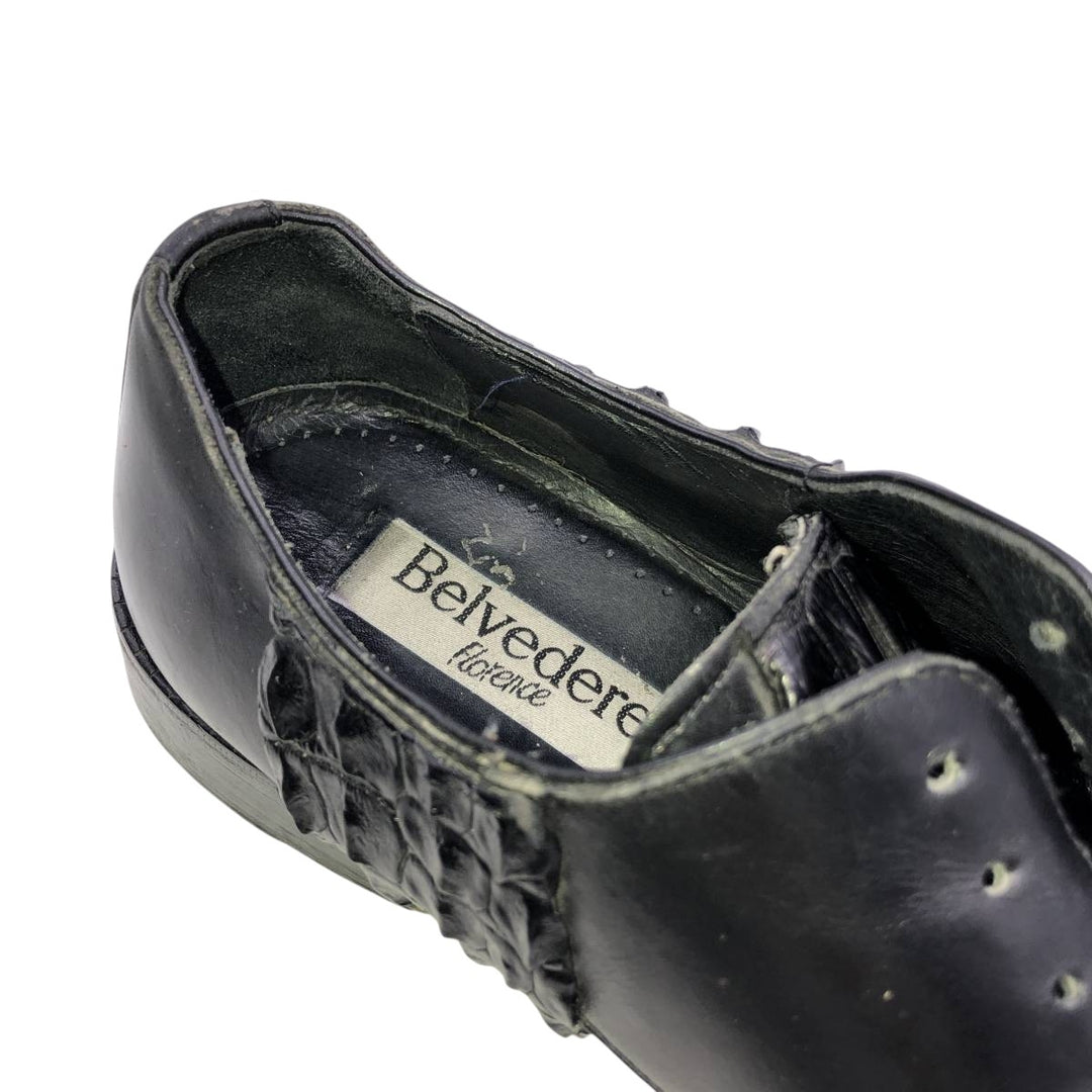 BELVEDERE FLORENCE Square Toe Leather Shoes, Made in Italy, Size 9M Men's 27.5cm genuine leather black type Vintage Second Hand