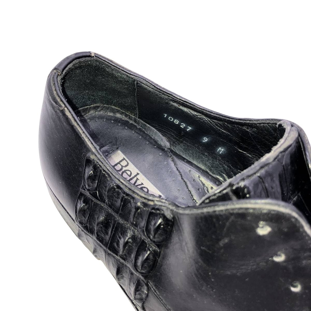 BELVEDERE FLORENCE Square Toe Leather Shoes, Made in Italy, Size 9M Men's 27.5cm genuine leather black type Vintage Second Hand