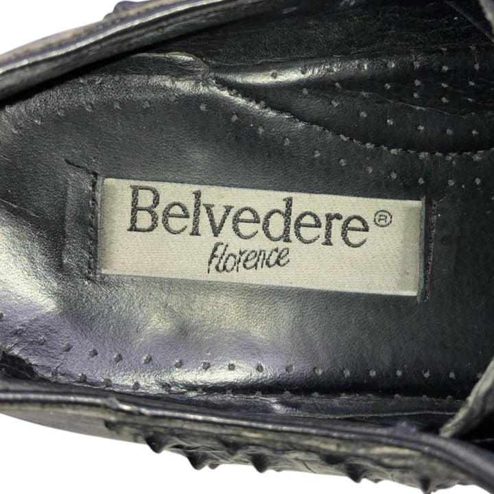 BELVEDERE FLORENCE Square Toe Leather Shoes, Made in Italy, Size 9M Men's 27.5cm genuine leather black type Vintage Second Hand