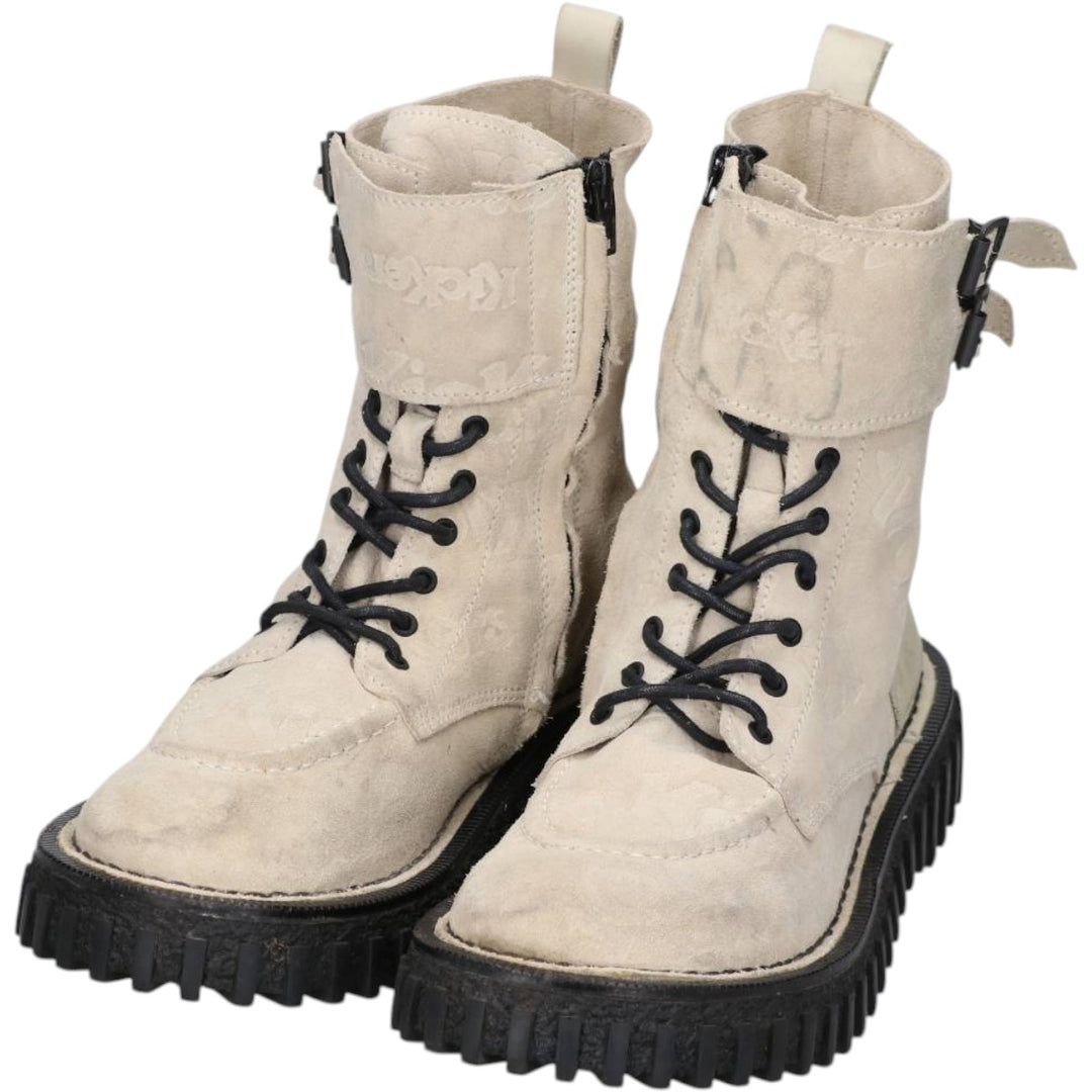 Kickers all-over print suede ankle boots, size 40 Women's 25.0cm unclear pale white type Vintage Second Hand