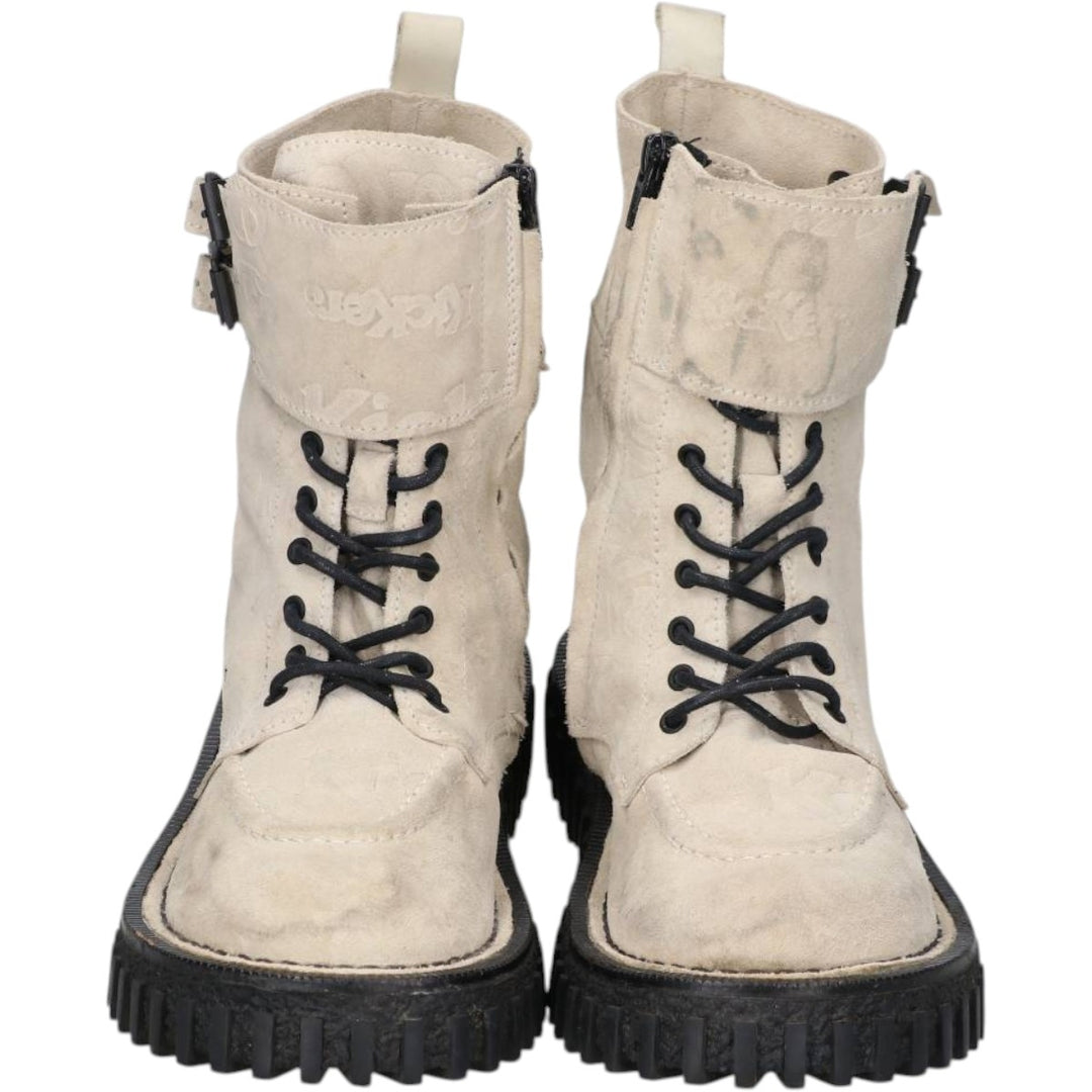Kickers all-over print suede ankle boots, size 40 Women's 25.0cm unclear pale white type Vintage Second Hand