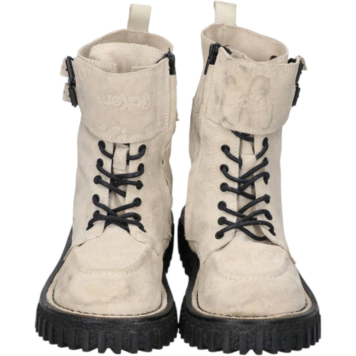 Kickers all-over print suede ankle boots, size 40 Women's 25.0cm unclear pale white type Vintage Second Hand