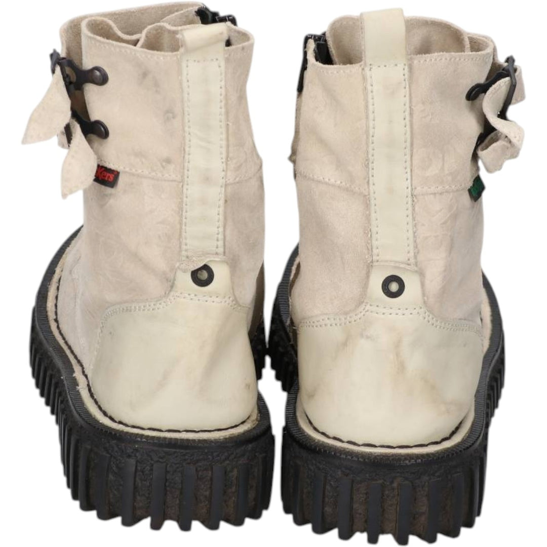 Kickers all-over print suede ankle boots, size 40 Women's 25.0cm unclear pale white type Vintage Second Hand