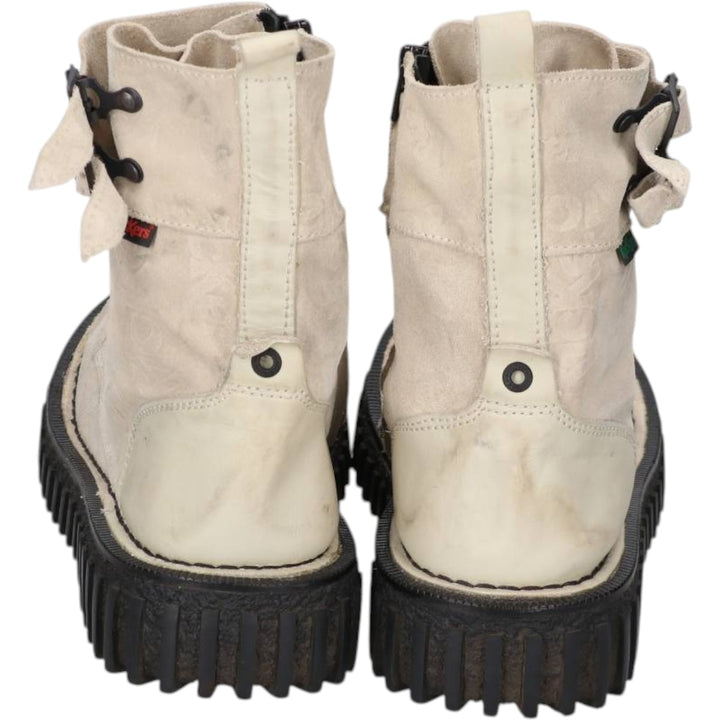 Kickers all-over print suede ankle boots, size 40 Women's 25.0cm unclear pale white type Vintage Second Hand