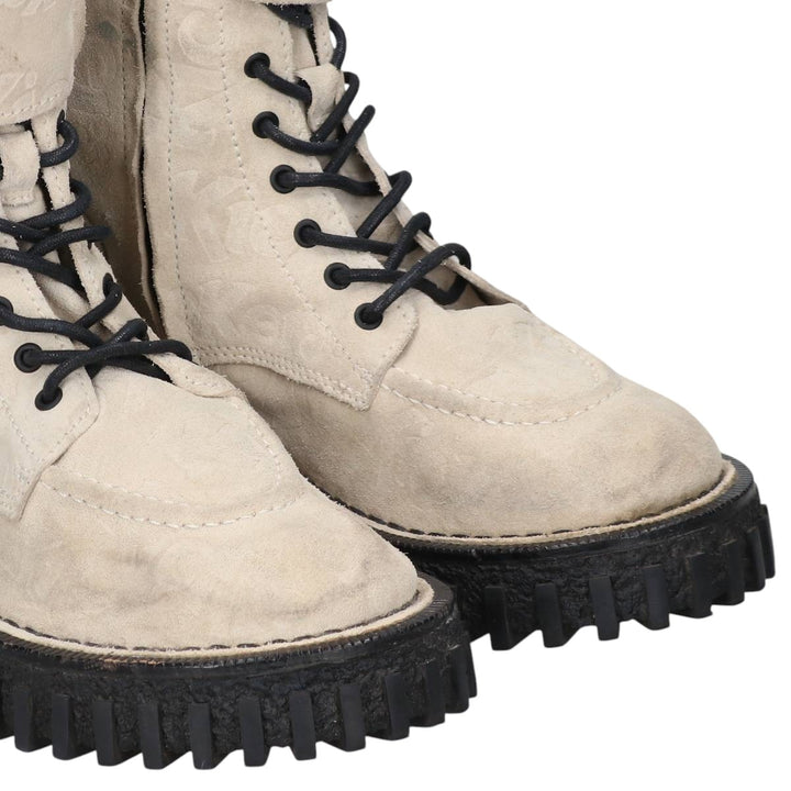 Kickers all-over print suede ankle boots, size 40 Women's 25.0cm unclear pale white type Vintage Second Hand