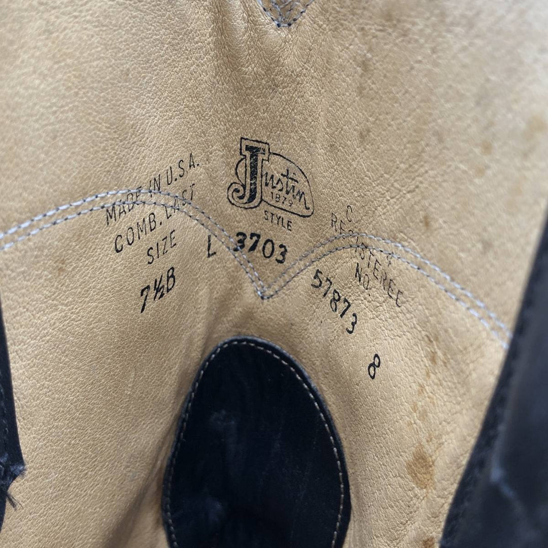 Justin Western Boots, Made in USA, Size 7 1/2 B Women's 24.5cm unclear black type Vintage Second Hand