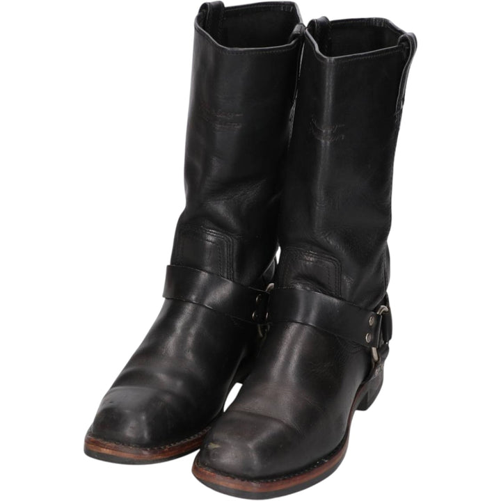 Harley-Davidson Square Toe Ring Boots, Size 8 1/2 Men's 26.5cm genuine leather black type Vintage Second Hand
