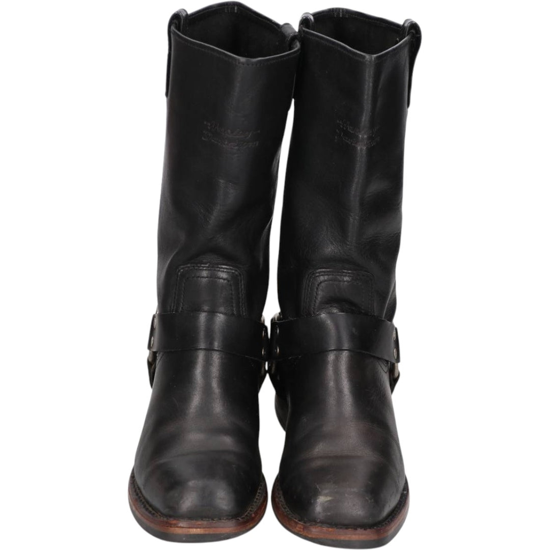 Harley-Davidson Square Toe Ring Boots, Size 8 1/2 Men's 26.5cm genuine leather black type Vintage Second Hand