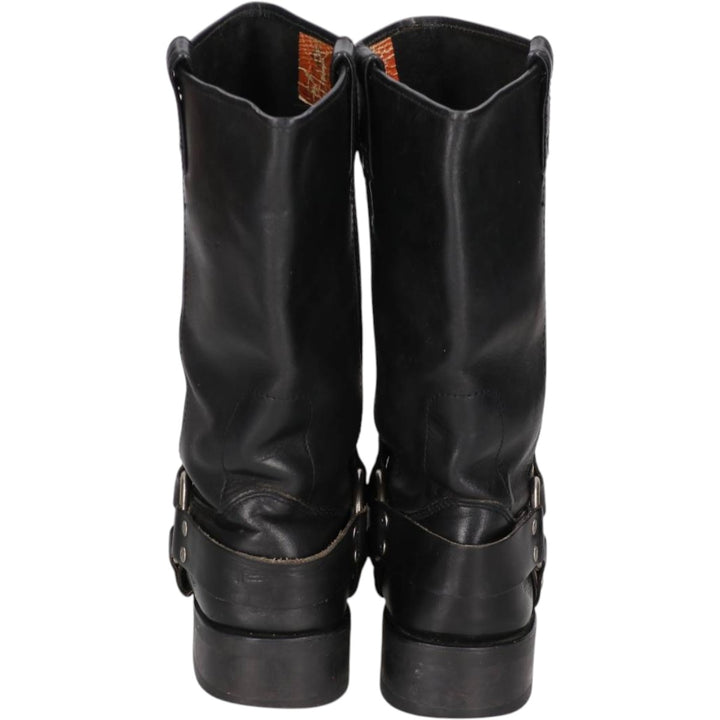 Harley-Davidson Square Toe Ring Boots, Size 8 1/2 Men's 26.5cm genuine leather black type Vintage Second Hand