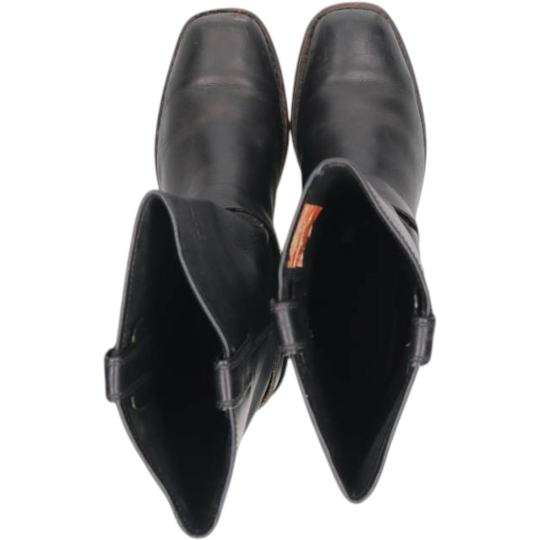 Harley-Davidson Square Toe Ring Boots, Size 8 1/2 Men's 26.5cm genuine leather black type Vintage Second Hand