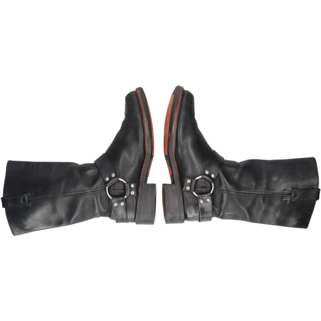 Harley-Davidson Square Toe Ring Boots, Size 8 1/2 Men's 26.5cm genuine leather black type Vintage Second Hand