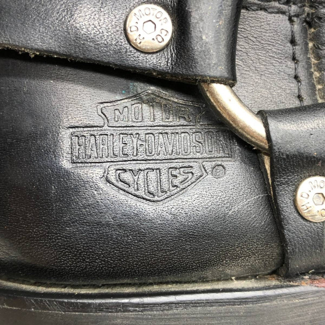 Harley-Davidson Square Toe Ring Boots, Size 8 1/2 Men's 26.5cm genuine leather black type Vintage Second Hand