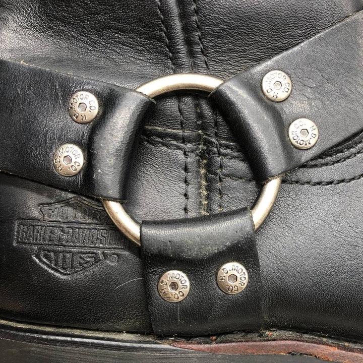 Harley-Davidson Square Toe Ring Boots, Size 8 1/2 Men's 26.5cm genuine leather black type Vintage Second Hand