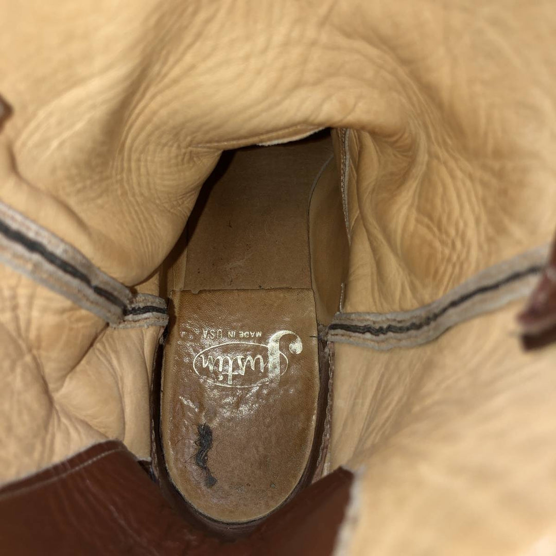 Justin 3802 Roper Boots, Made in USA, Size 8 1/2B Men's 25.5cm unclear red type reddish brown Vintage Second Hand