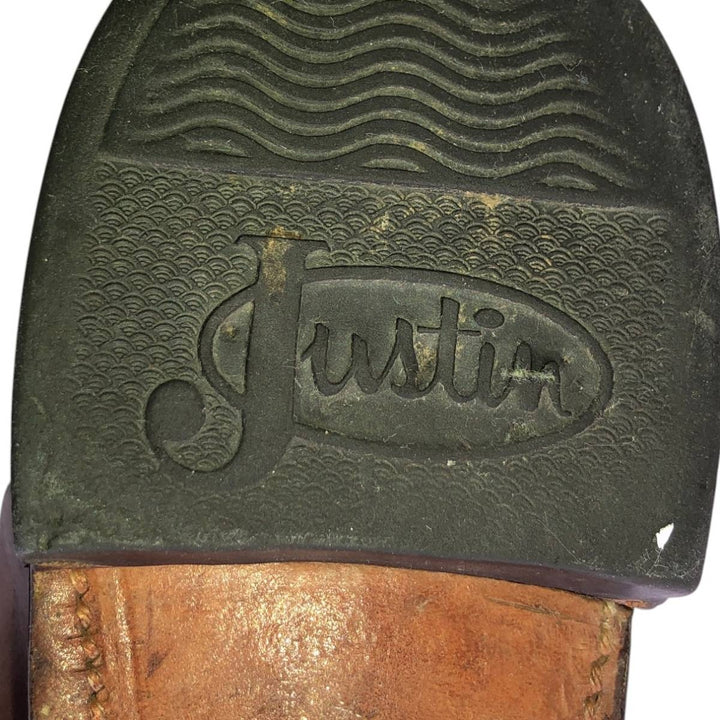 Justin 3802 Roper Boots, Made in USA, Size 8 1/2B Men's 25.5cm unclear red type reddish brown Vintage Second Hand