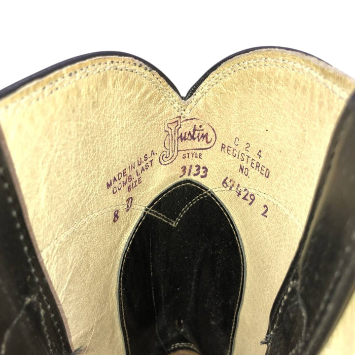 Justin 3133 Western Boots, Made in USA, Size 8 D Men's 26.0cm unclear black type Vintage Second Hand