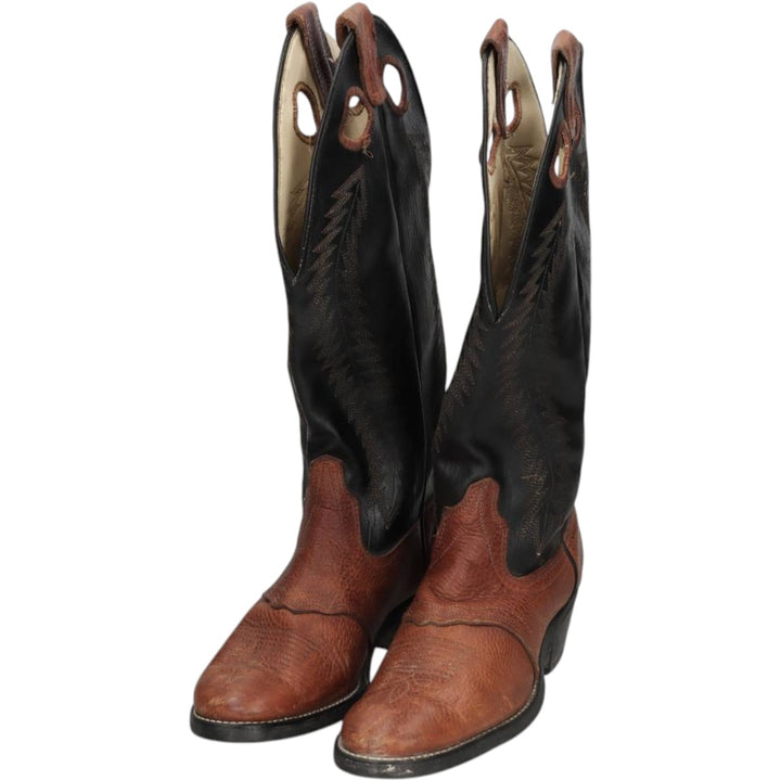 TEXAS Two-Tone Platform Western Boots, Made in USA, Size 8 1/2D Men's 25.0cm genuine leather brown type Vintage Second Hand
