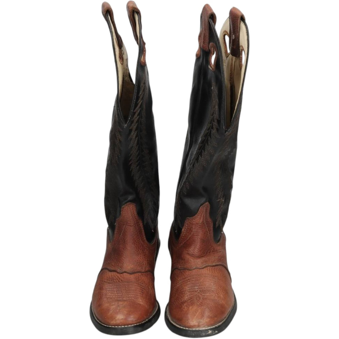 TEXAS Two-Tone Platform Western Boots, Made in USA, Size 8 1/2D Men's 25.0cm genuine leather brown type Vintage Second Hand