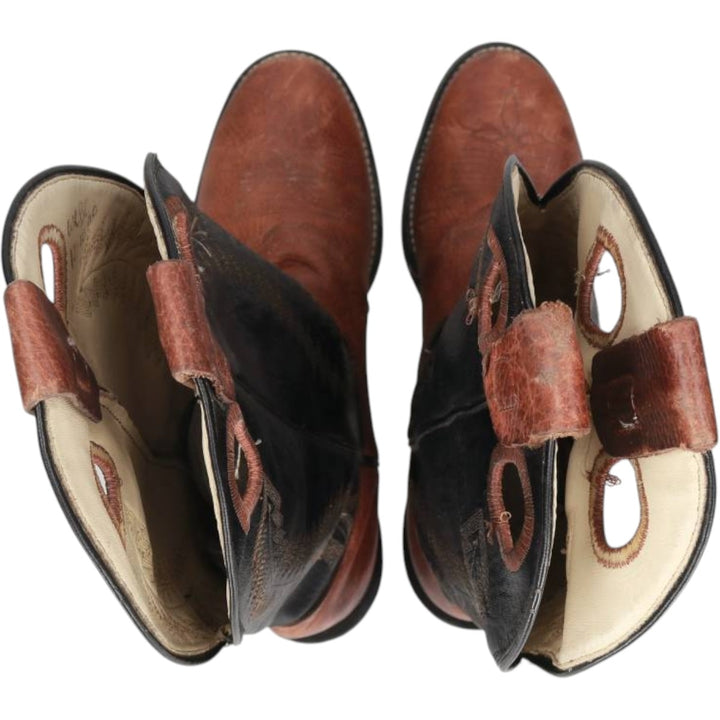 TEXAS Two-Tone Platform Western Boots, Made in USA, Size 8 1/2D Men's 25.0cm genuine leather brown type Vintage Second Hand