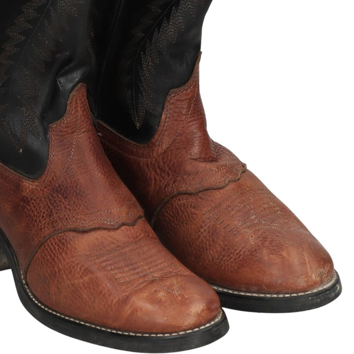 TEXAS Two-Tone Platform Western Boots, Made in USA, Size 8 1/2D Men's 25.0cm genuine leather brown type Vintage Second Hand