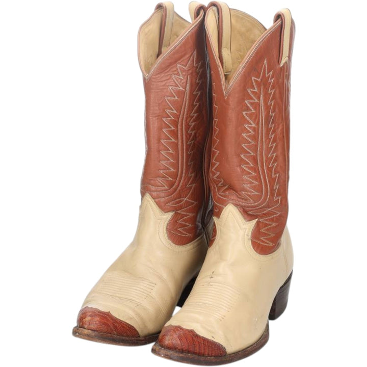 Tony Lama all-over print platform two-tone Western boots, made in USA, size 10D Men's 27.0cm unclear brown type Vintage Second Hand