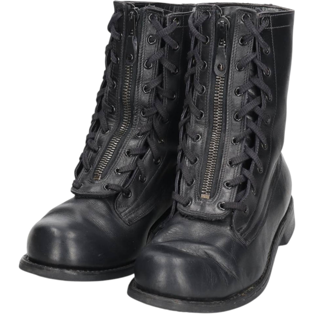 1980s Italian Army Front Zip Steel Toe Military Boots, Size 43 (Men's equivalent to 10.6"), Vintage /saa016163 Men's 27.0cm unclear black type Vintage Second Hand