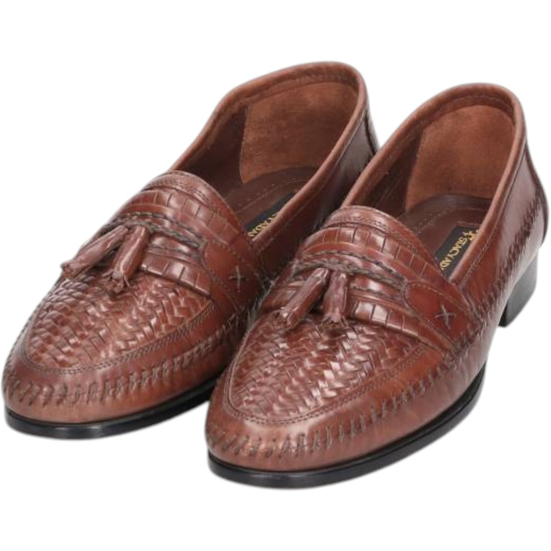 STACY ADAMS Braided Quilted Tassel Loafers, Made in Brazil, Size 9 1/2M Men's 27.5cm genuine leather brown type Vintage Second Hand