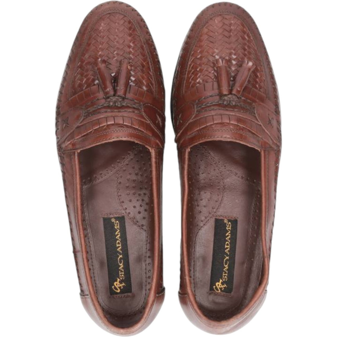 STACY ADAMS Braided Quilted Tassel Loafers, Made in Brazil, Size 9 1/2M Men's 27.5cm genuine leather brown type Vintage Second Hand