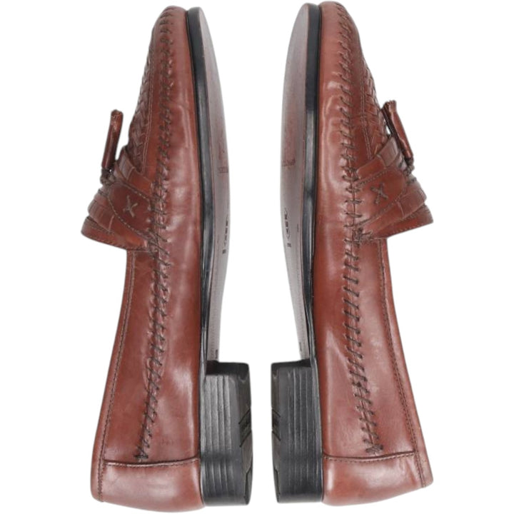 STACY ADAMS Braided Quilted Tassel Loafers, Made in Brazil, Size 9 1/2M Men's 27.5cm genuine leather brown type Vintage Second Hand