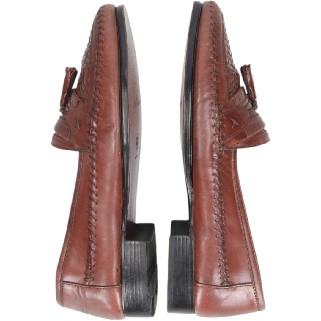 STACY ADAMS Braided Quilted Tassel Loafers, Made in Brazil, Size 9 1/2M Men's 27.5cm genuine leather brown type Vintage Second Hand