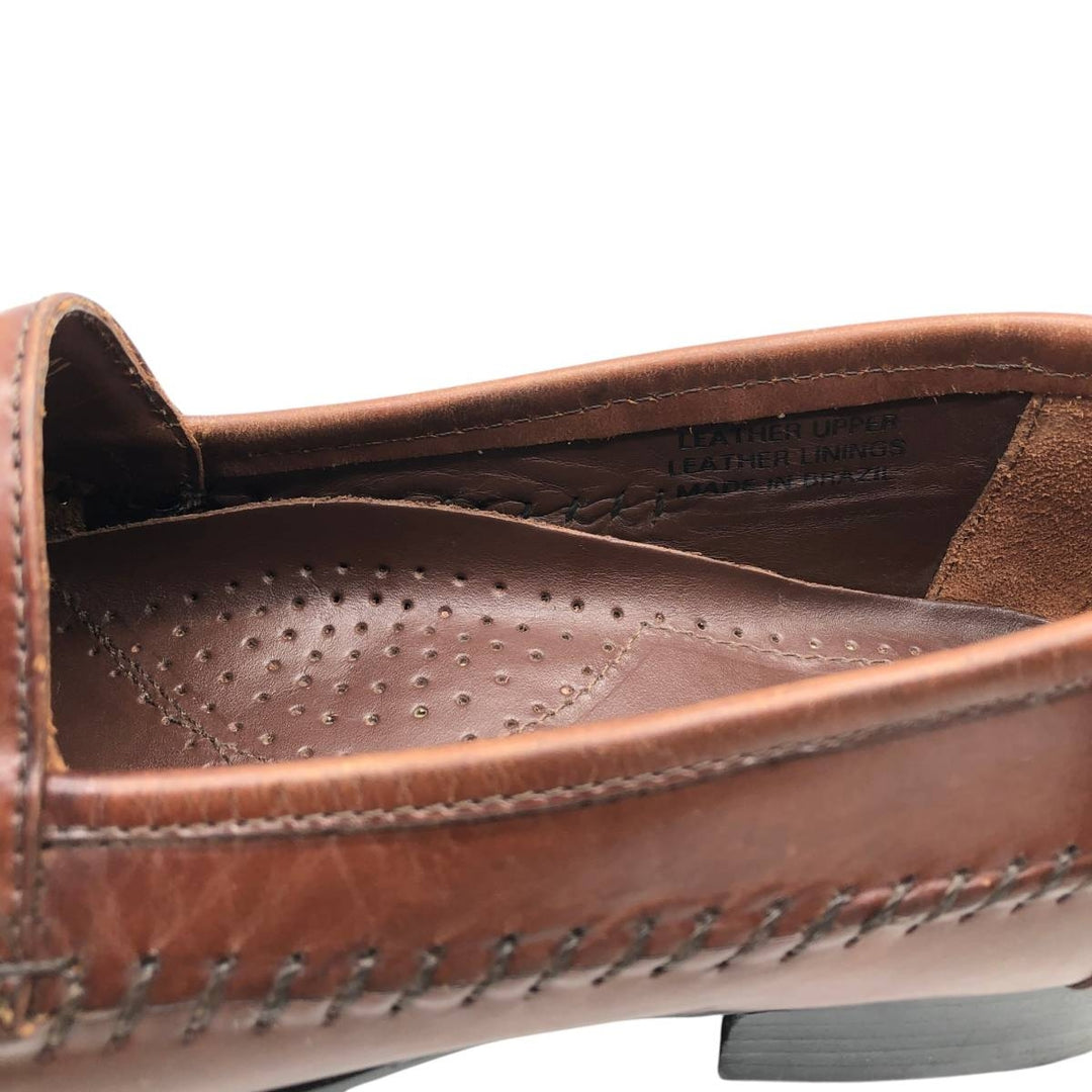 STACY ADAMS Braided Quilted Tassel Loafers, Made in Brazil, Size 9 1/2M Men's 27.5cm genuine leather brown type Vintage Second Hand