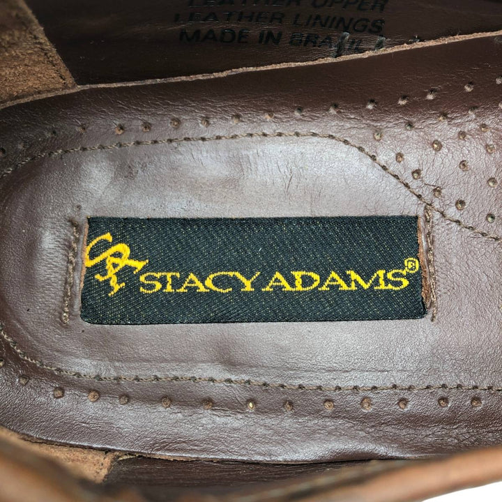 STACY ADAMS Braided Quilted Tassel Loafers, Made in Brazil, Size 9 1/2M Men's 27.5cm genuine leather brown type Vintage Second Hand