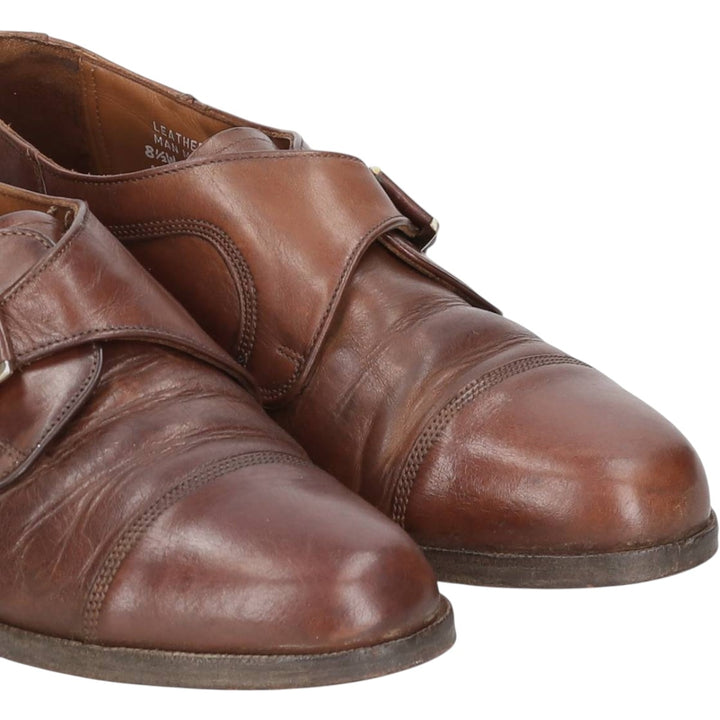 Bostonian ELEMENTS Straight Tip Monk Strap Shoes, Made in USA, Size 8 1/2M Men's 26.5cm genuine leather brown type Vintage Second Hand