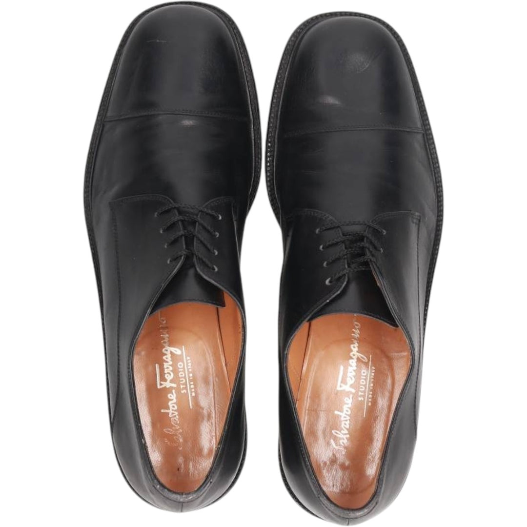 Salvatore Ferragamo STUDIO Square Toe Straight Tip Shoes, Made in Italy, Size 10 1/2D Men's 28.5cm unclear black type Vintage Second Hand