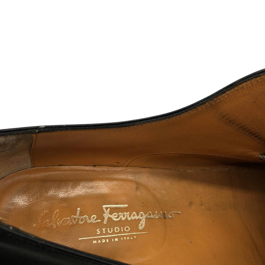 Salvatore Ferragamo STUDIO Square Toe Straight Tip Shoes, Made in Italy, Size 10 1/2D Men's 28.5cm unclear black type Vintage Second Hand