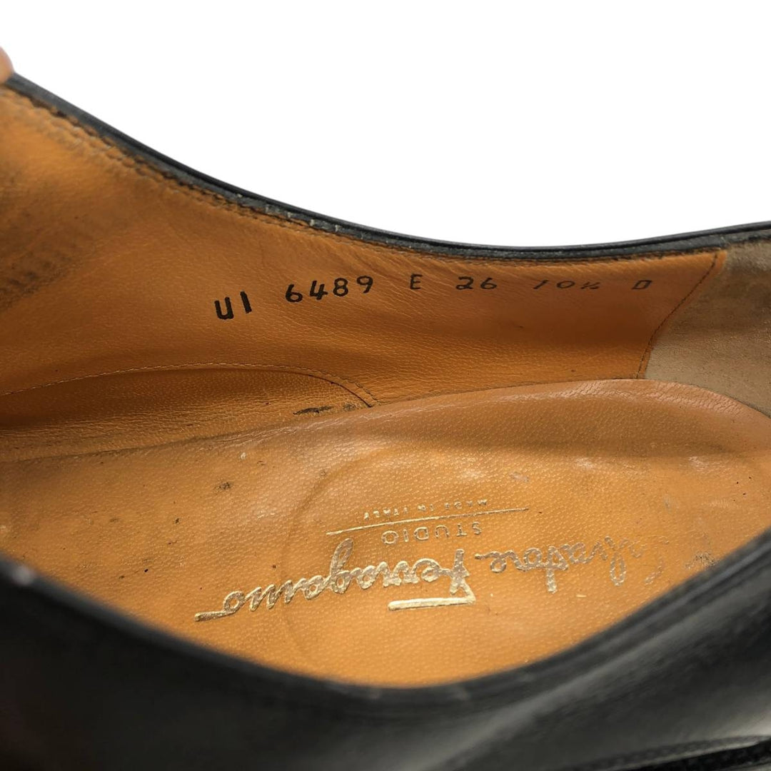 Salvatore Ferragamo STUDIO Square Toe Straight Tip Shoes, Made in Italy, Size 10 1/2D Men's 28.5cm unclear black type Vintage Second Hand