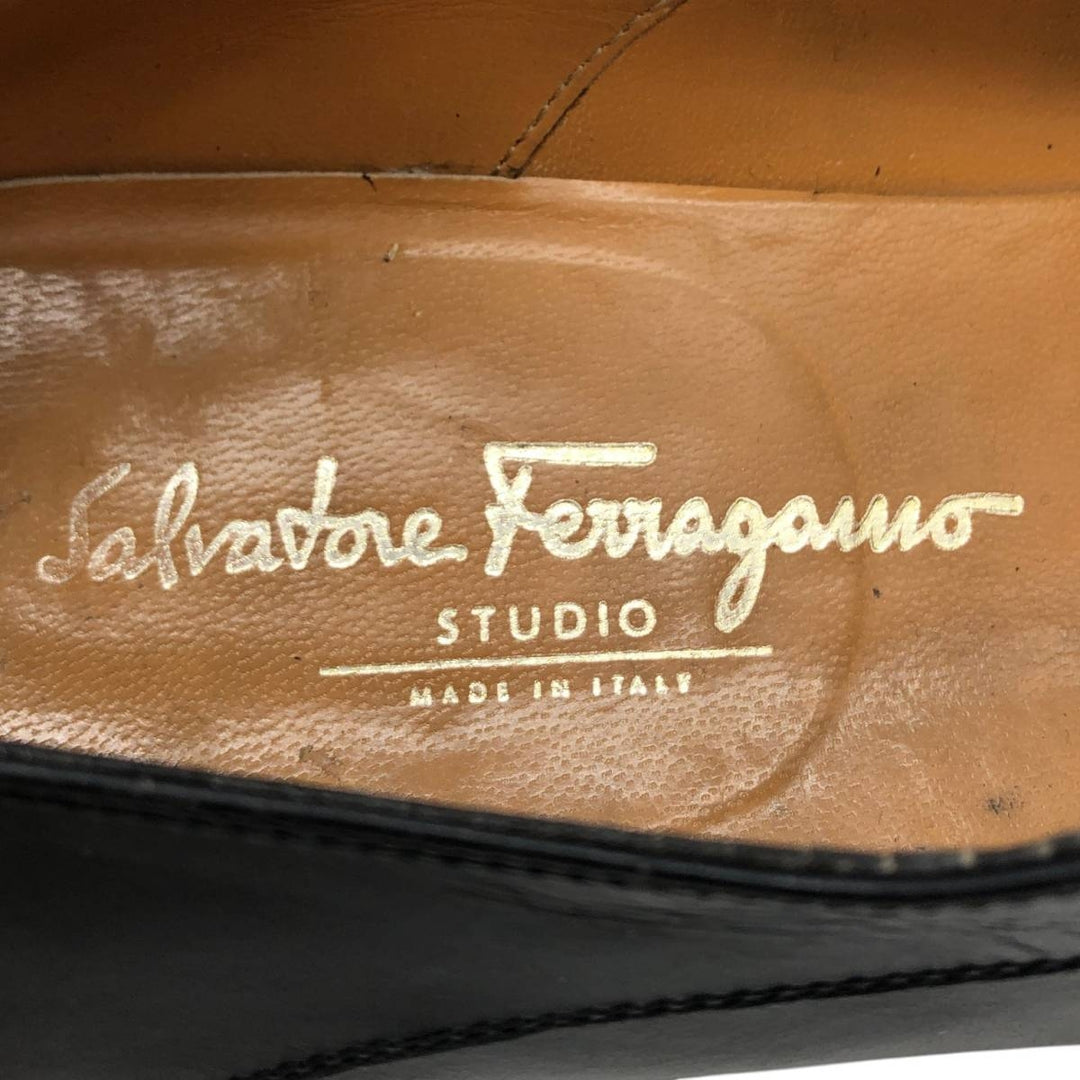 Salvatore Ferragamo STUDIO Square Toe Straight Tip Shoes, Made in Italy, Size 10 1/2D Men's 28.5cm unclear black type Vintage Second Hand