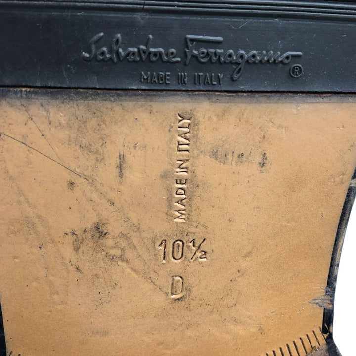 Salvatore Ferragamo STUDIO Square Toe Straight Tip Shoes, Made in Italy, Size 10 1/2D Men's 28.5cm unclear black type Vintage Second Hand