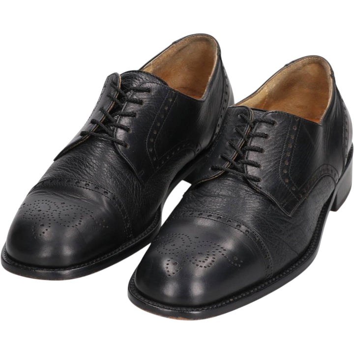 MARIO CALUGI Semi-brogue straight-tip shoes, made in Italy, size 8 1/2 Men's 26.5cm unclear black type Vintage Second Hand