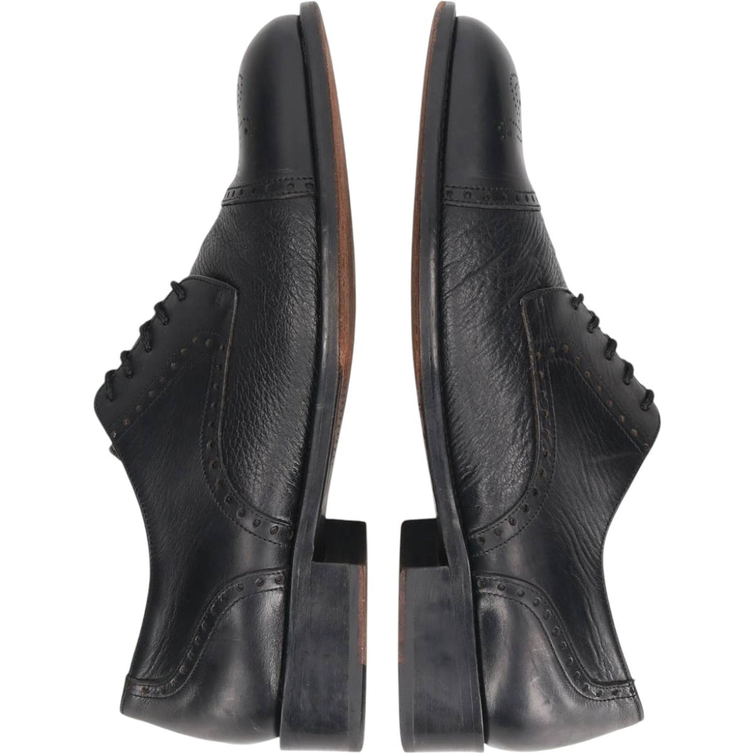 MARIO CALUGI Semi-brogue straight-tip shoes, made in Italy, size 8 1/2 Men's 26.5cm unclear black type Vintage Second Hand
