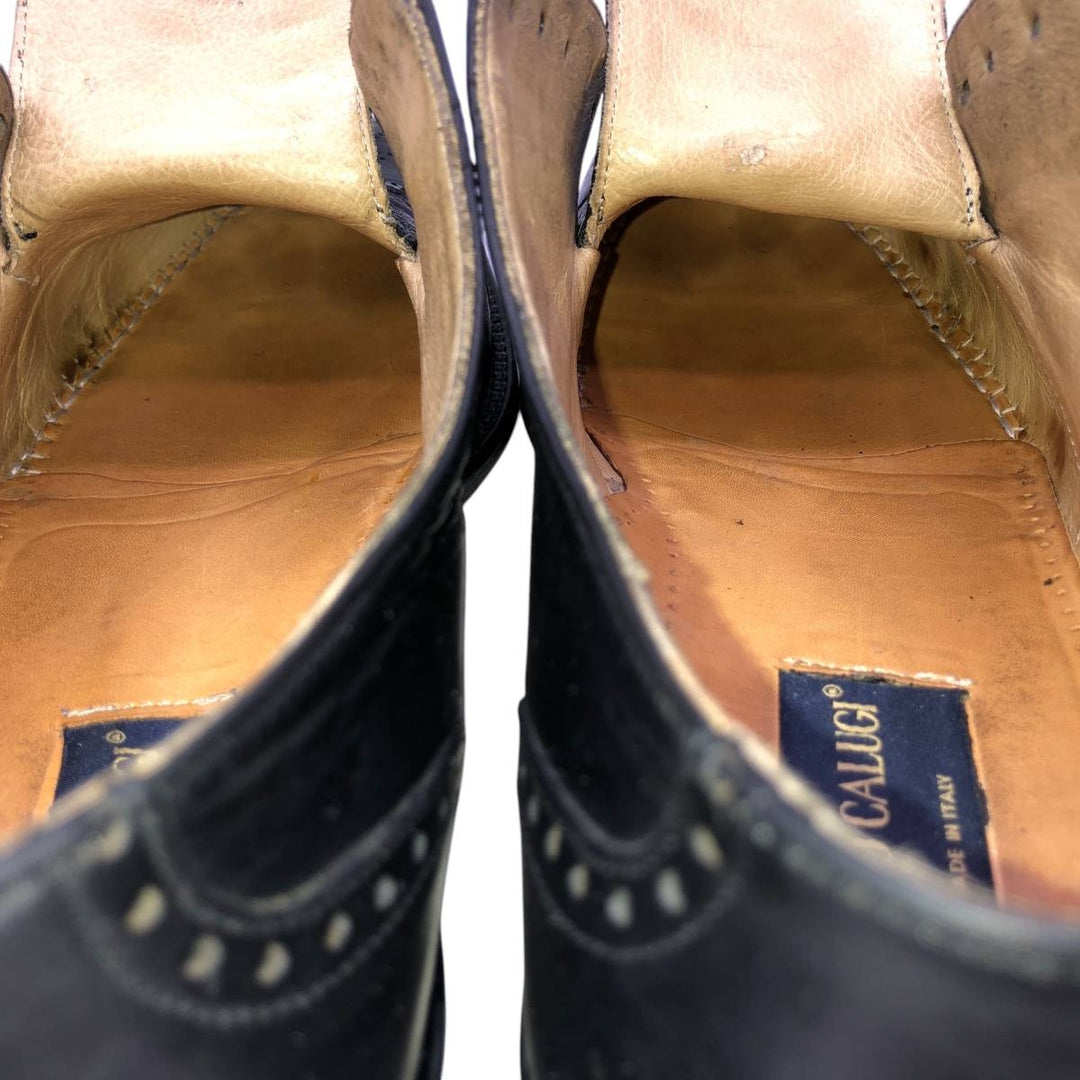 MARIO CALUGI Semi-brogue straight-tip shoes, made in Italy, size 8 1/2 Men's 26.5cm unclear black type Vintage Second Hand