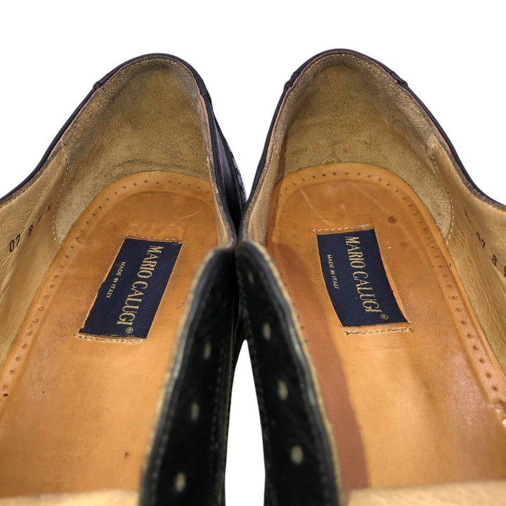 MARIO CALUGI Semi-brogue straight-tip shoes, made in Italy, size 8 1/2 Men's 26.5cm unclear black type Vintage Second Hand